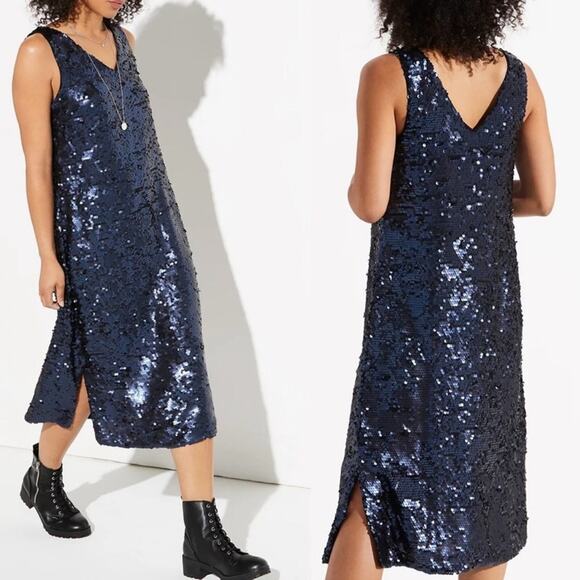 K/Lab Dress Navy Blue Sequins V-Neck Sleeveless Party Midi Dress Size Small - Picture 12 of 12